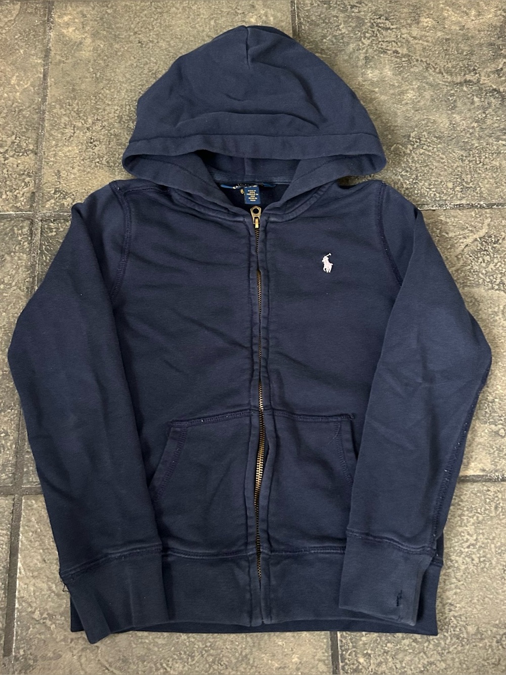Polo Ralph Lauren Hoodie Sweatshirt Youth Medium 8/10 Blue Full-Zip Hooded